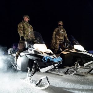 Royal Marines on snowmobiles during Ex Cold Response, Norway, 2020